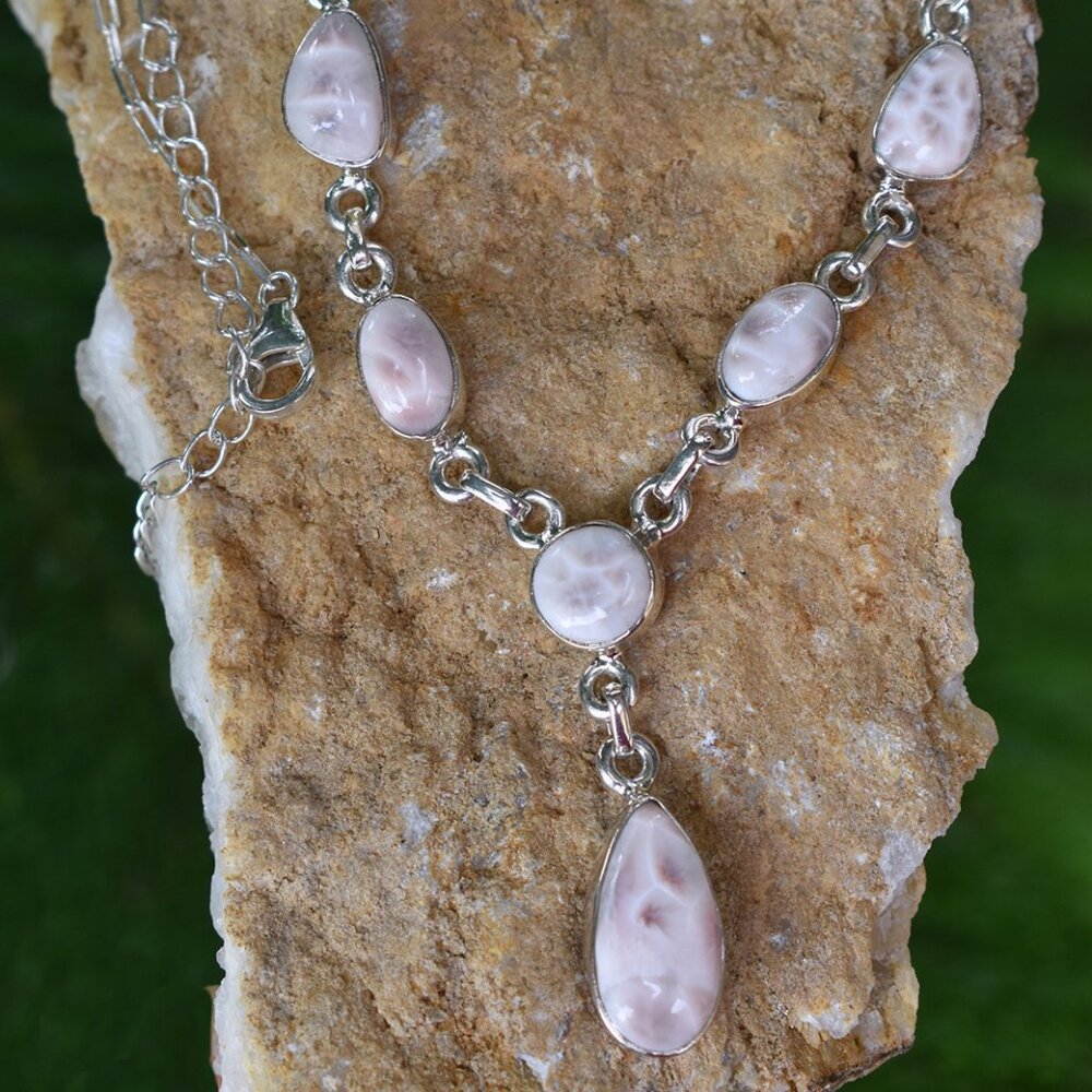 Natrolite Teardrop Pear Sterling Silver Neckalace